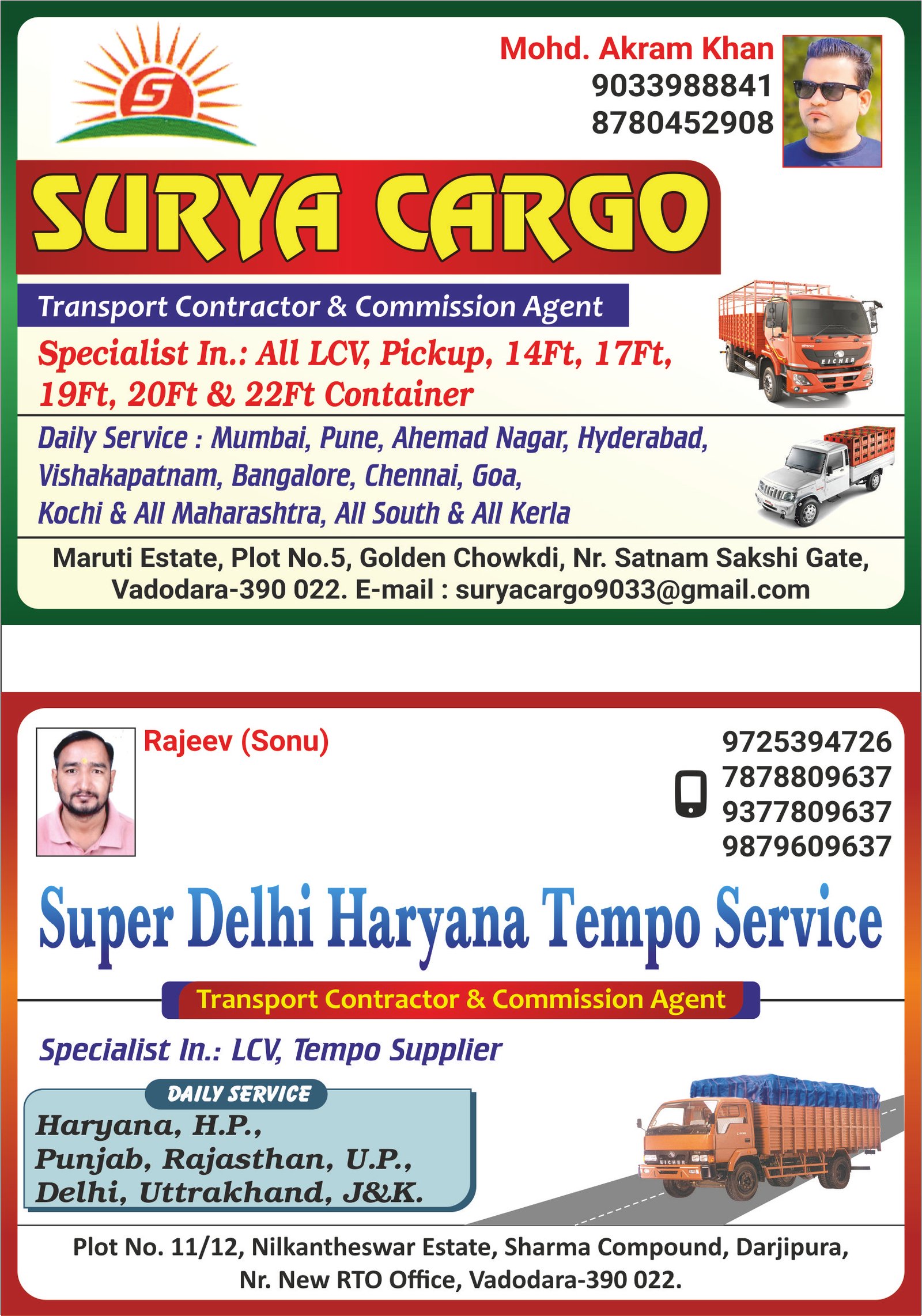 Surya cargo , Super Delhi Haryana Tempo Service